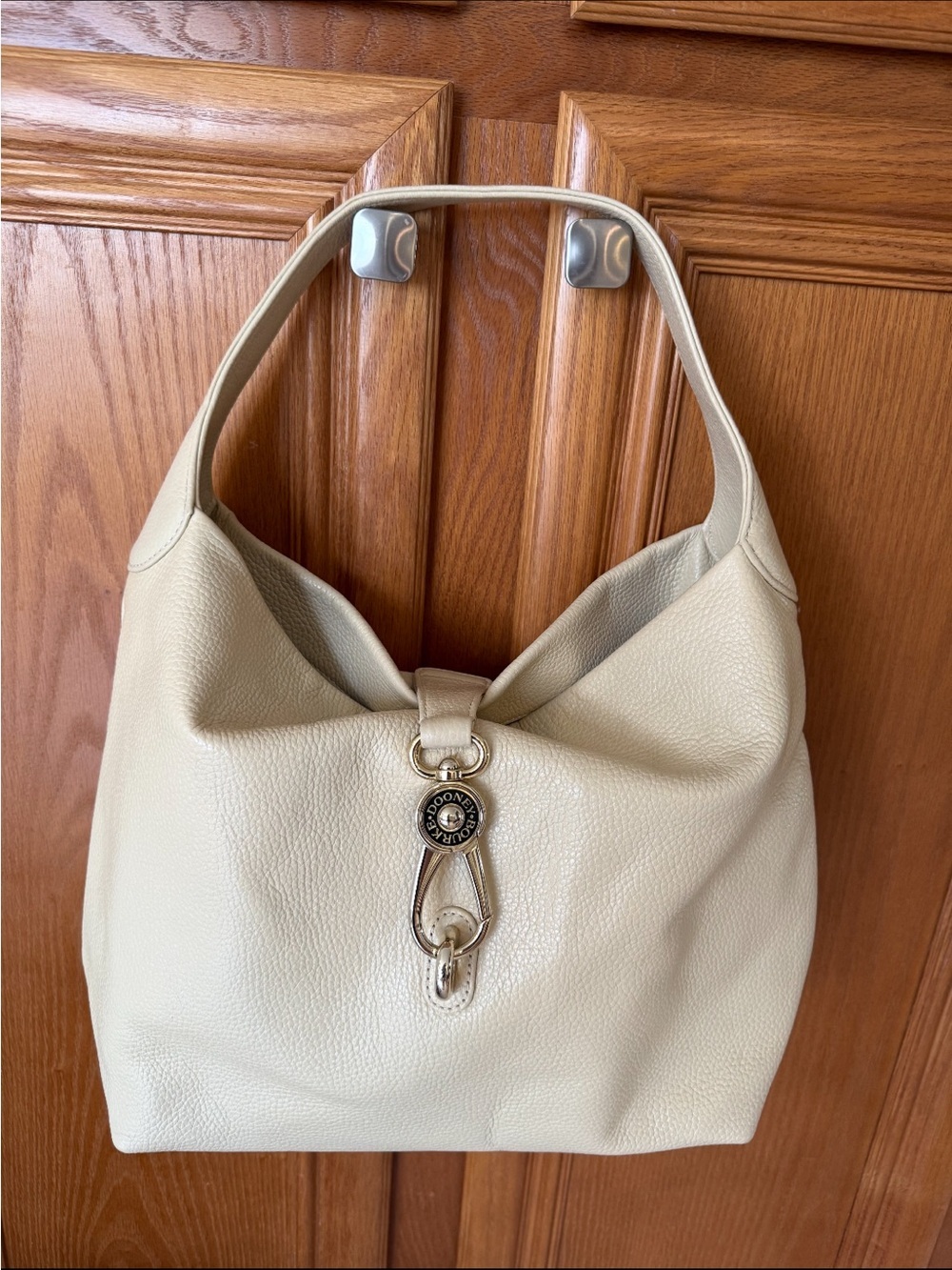 Dooney & Bourke Red Pebble Leather Logo Lock Large shoulder Hobo Bag